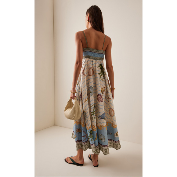 ALEMAIS + Sam Pauletto Bath House printed smocked linen midi dress - Picture 5 of 11